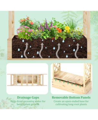 Wooden Raised Garden Bed Planter Box with Trellis and Hanging Roof