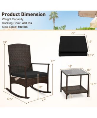 3 Piece Patio Rocking Set Wicker Rocking Chairs with 2-Tier Coffee Table