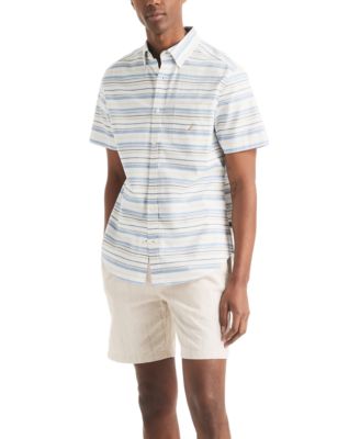 Men's Short Sleeve Striped Button-Down Oxford Shirt