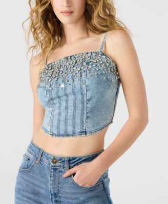 Women's Eras Embellished Cotton Denim Crop Top