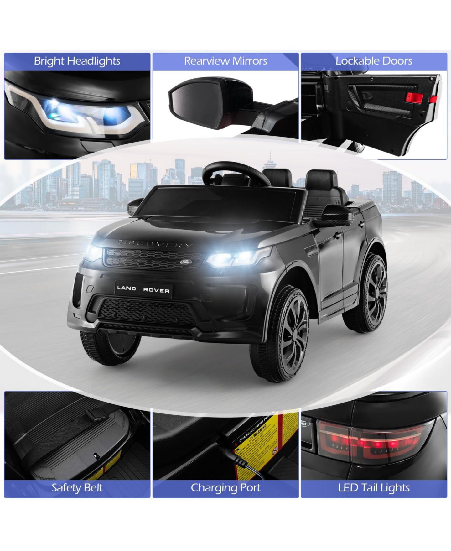 Детская игрушка Mecale 12V Kids Ride On Car with Remote Control Lockable Doors Slow Start System and LED Lights, цвет: Чёрный — фото 6