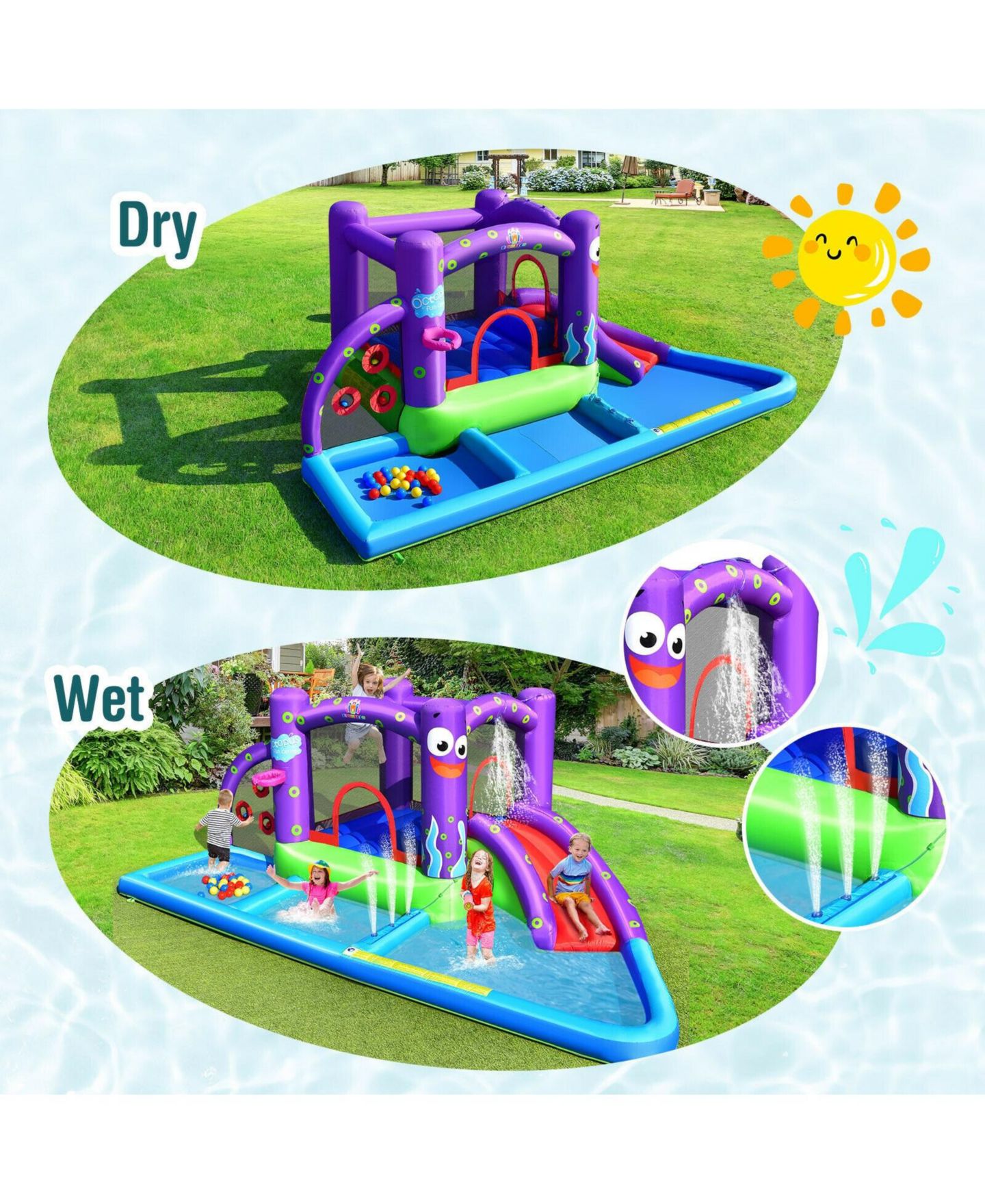 Детская игрушка Mecale Inflatable Water Slide Park with Splash Pool, 750W Blower, Accommodates 5 Kids, Ages 3-10, цвет: Фиолетовый — фото 5