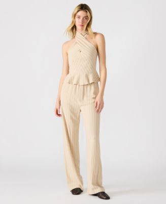 売れ筋商品|||スティーブ マデン カットソー トップス レディース Women's Kosta Striped Halter Peplum Top Oatmeal Steve Madden Women's Kosta Striped Halter Peplum Top