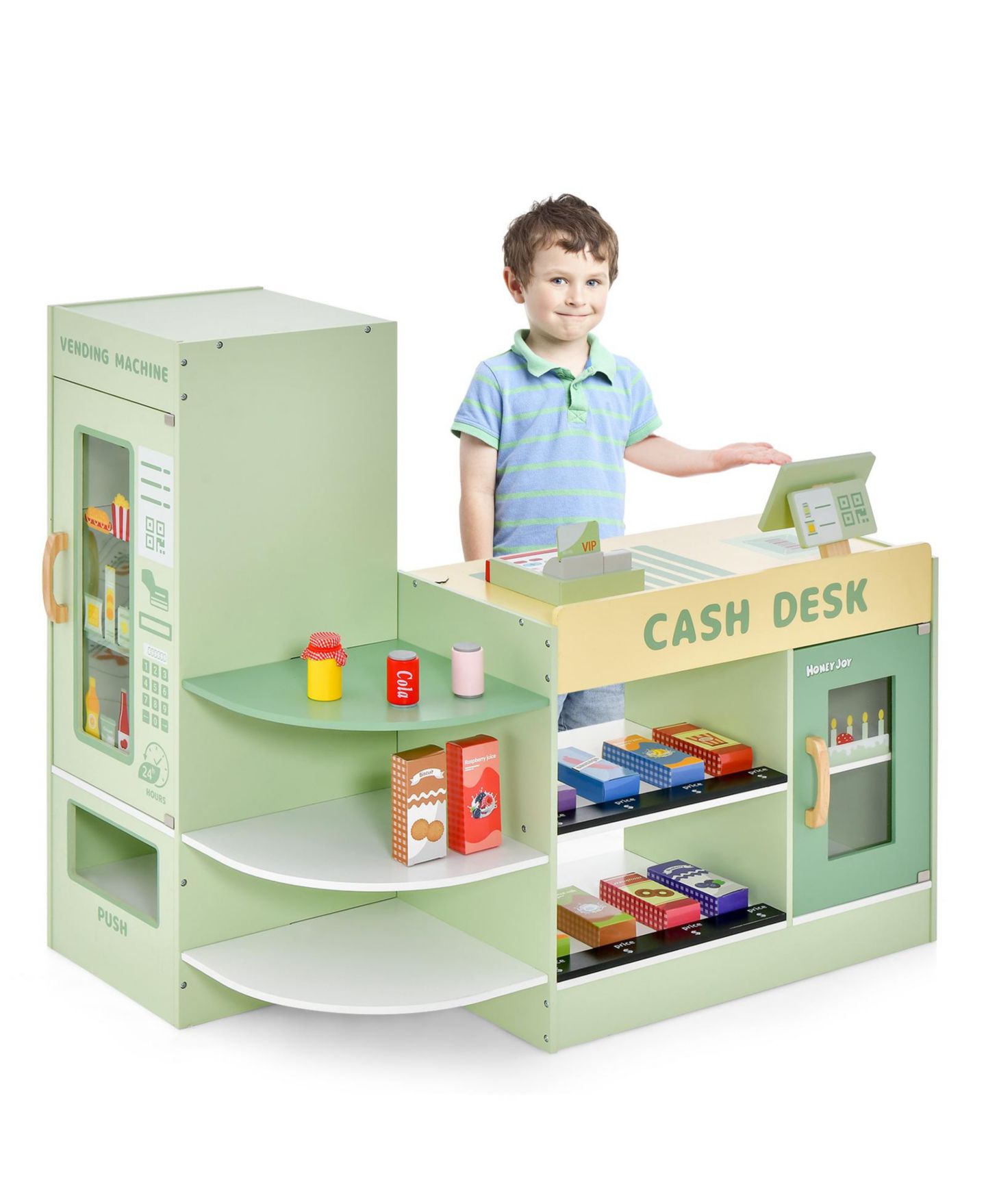 Детские игрушки Mecale Kids Wooden Supermarket Play Toy Set with Checkout Counter, цвет: Зелёный — фото 1