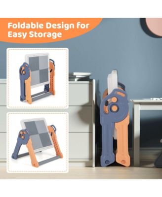 6-In-1 Folding Kids Art Easel with Reversible Building Block Tabletop
