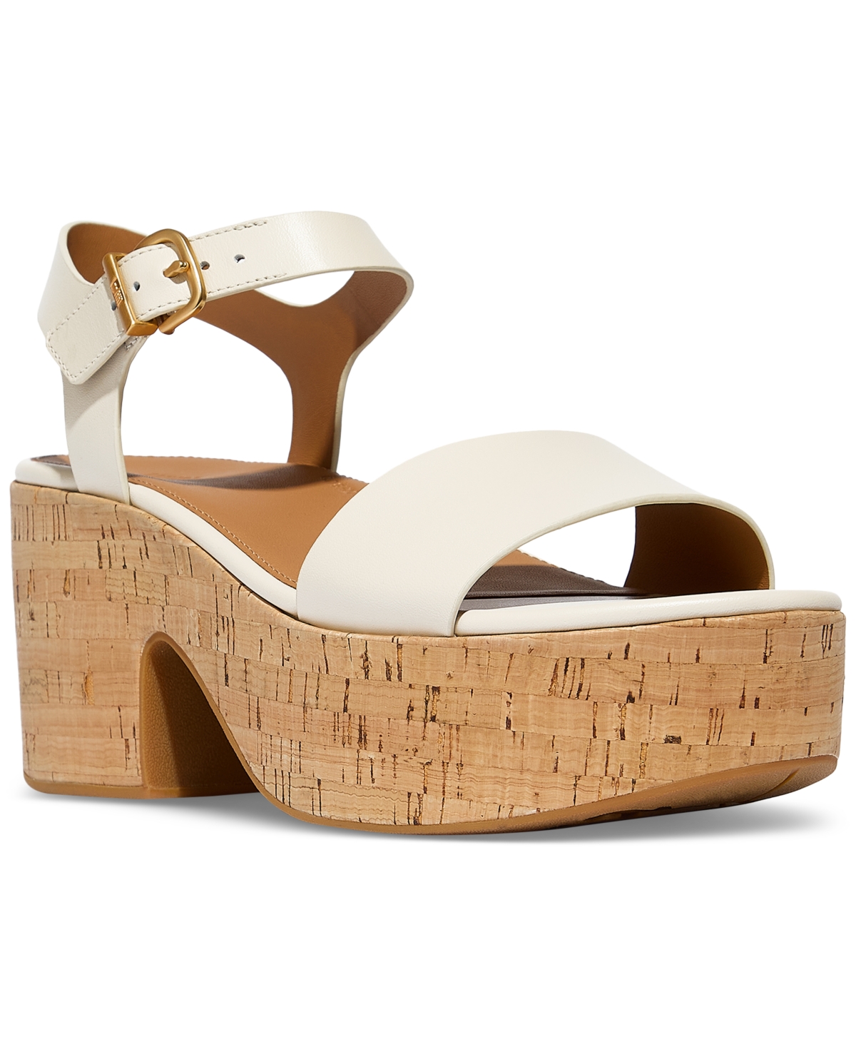 Women's Strappy Leather Cork Platform Sandals - Deep Tan