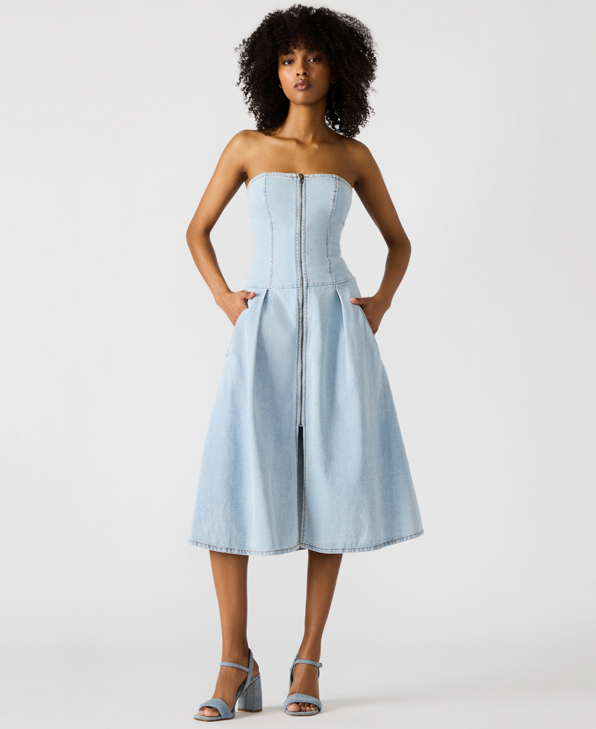 Women's Isla Strapless Denim Midi Dress - Soft Blue