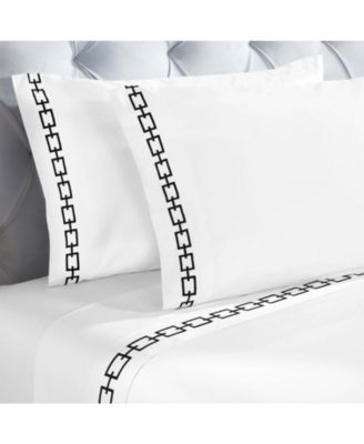 Chain Links Cotton Embroidered Deep Pocket Bed Sheet Set, Queen