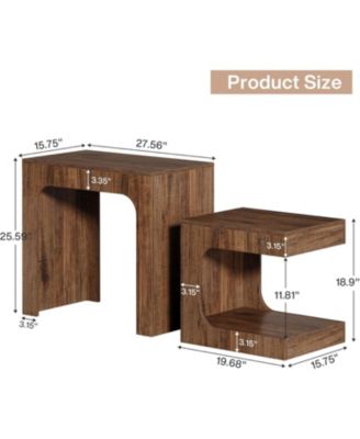 Nesting End Table Set, Walnut Side Table for Living Room, Night Stand Set for Bedroom, Small Spaces