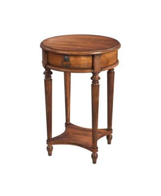 Solid and Manufactured Wood Round End Table with Drawer and Shelf for Stylish Storage