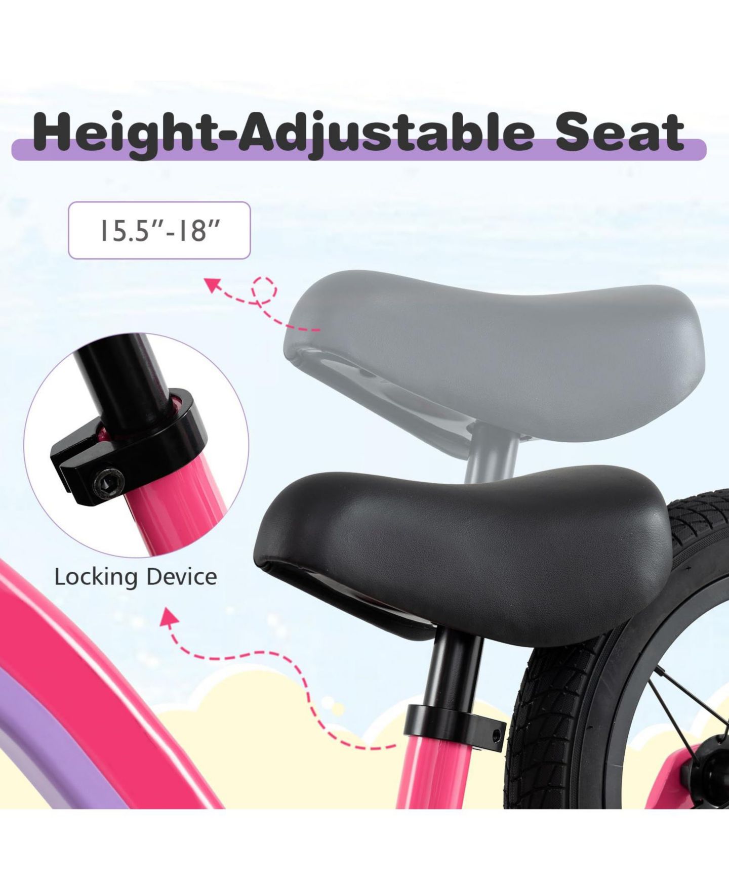 Детская игрушка Mecale 12-Inch Adjustable-Seat Rotatable-Handlebar Balance Bike, Ages 3+, цвет: Розовый — фото 6