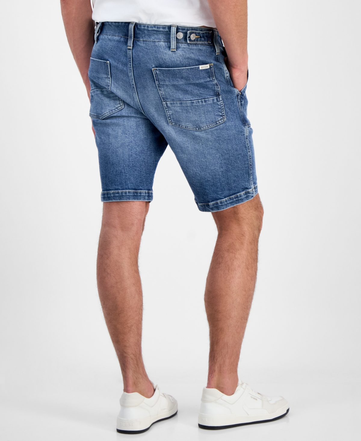 Guess Men's Denim Utility 9" Shorts In White