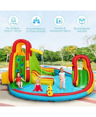 Kid's Inflatable Water Slide Bounce House with Climbing Wall and Pool Without Blower