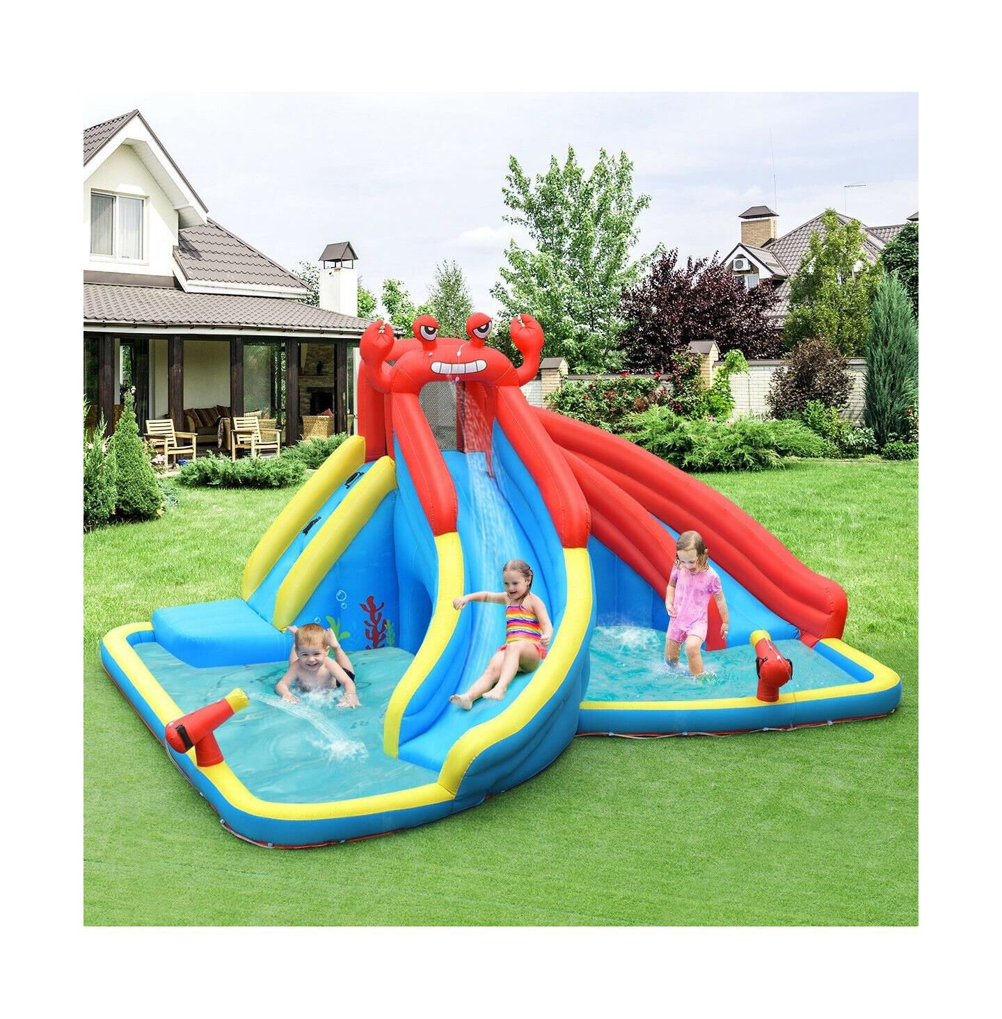 Детские игрушки Mecale Inflatable Water Slide Bounce House with Double Slides, Splash Pool & Water Cannons, Holds 5 Kids, Ages 3-12, цвет: Синий — фото 7