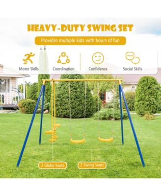 Metal Swing Set for Backyard with 2 Swing Seats and 2 Glider Seats