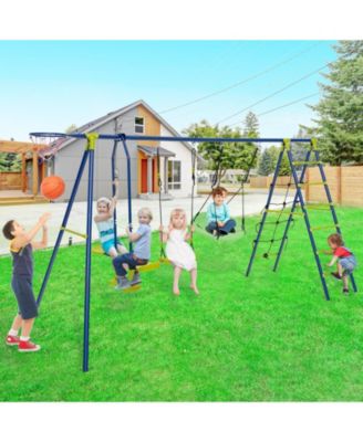 550 LBS 6-in-1 Patio Kids Swing Set with Climbing Net and Ladder