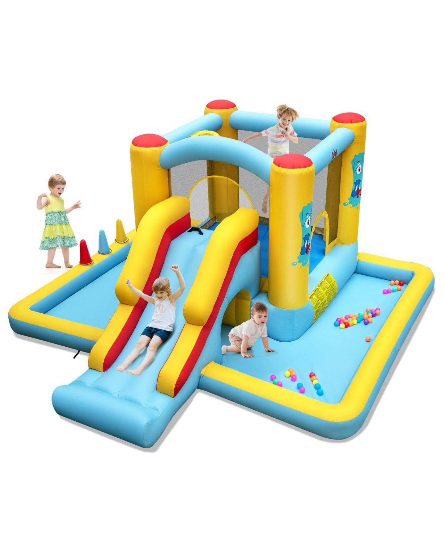 Детская игрушка Mecale 7-in-1 Bouncy Castle Inflatable Bounce House with Slide, 200 lbs Capacity, Ages 3+, цвет: Синий — фото 1