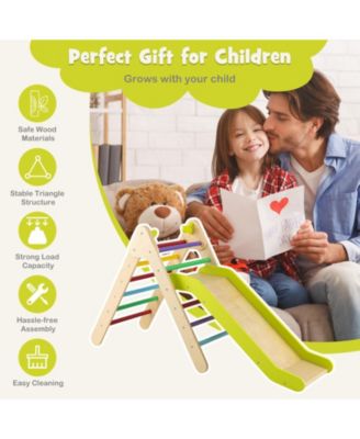 2-in-1 Wooden Triangle Climber Set with Gradient Adjustable Slide