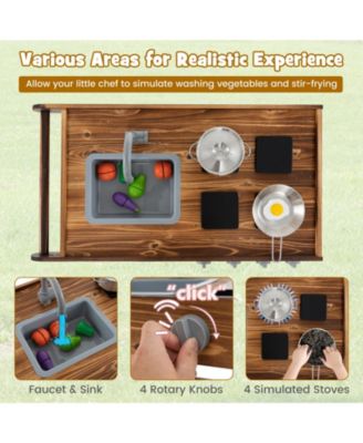 Outdoor Movable Mud Kitchen with 2 Rolling Wheels and 1 Push Handle