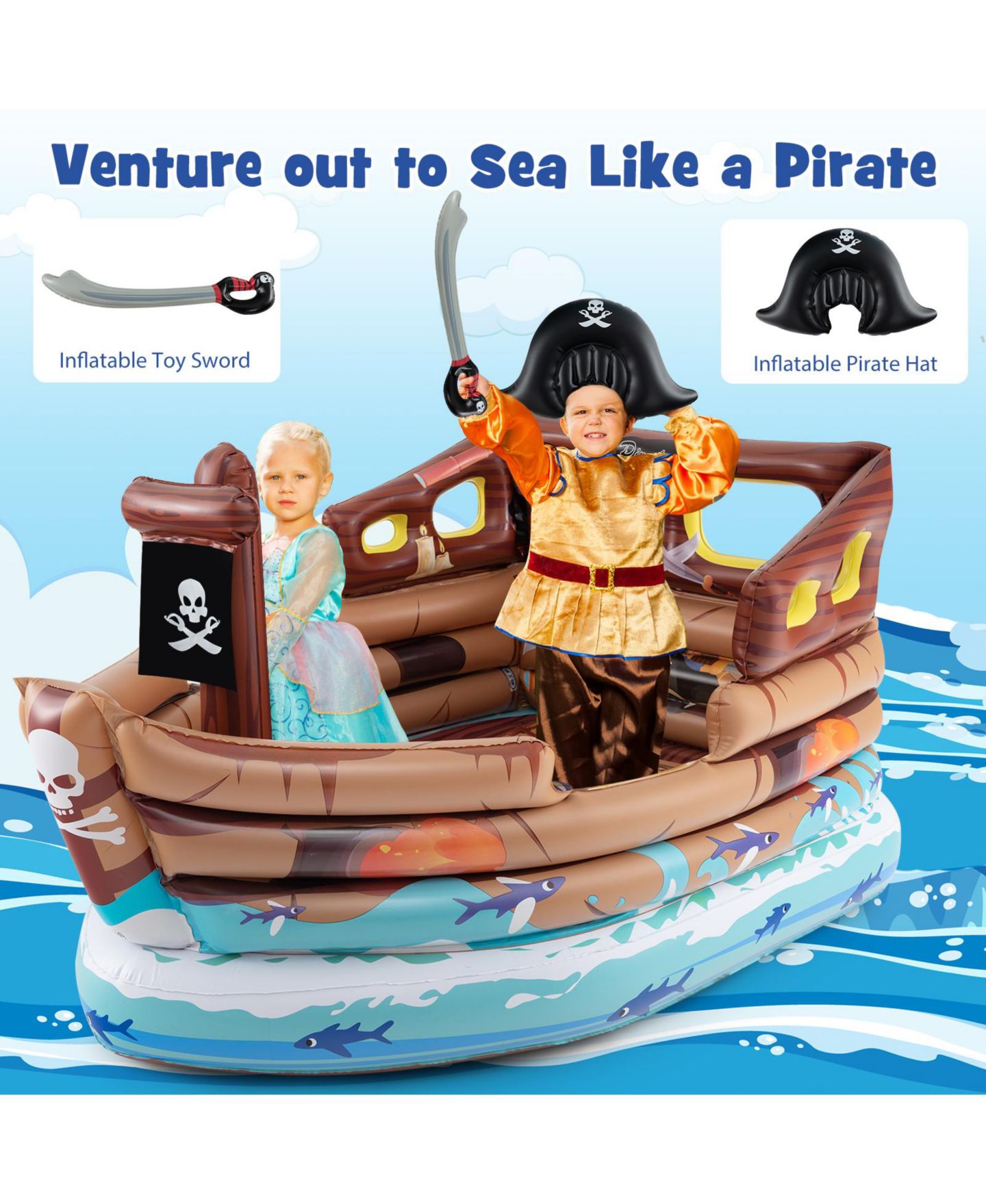 Детские игрушки Mecale Pirate Inflatable Built-in Motor 3-Piece Playhouse, Ages 3+, цвет: Коричневый — фото 4