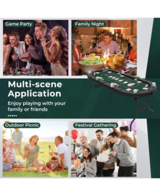 72 Inch Foldable Poker Table for 8 Players Portable Oval Card Board Game Table