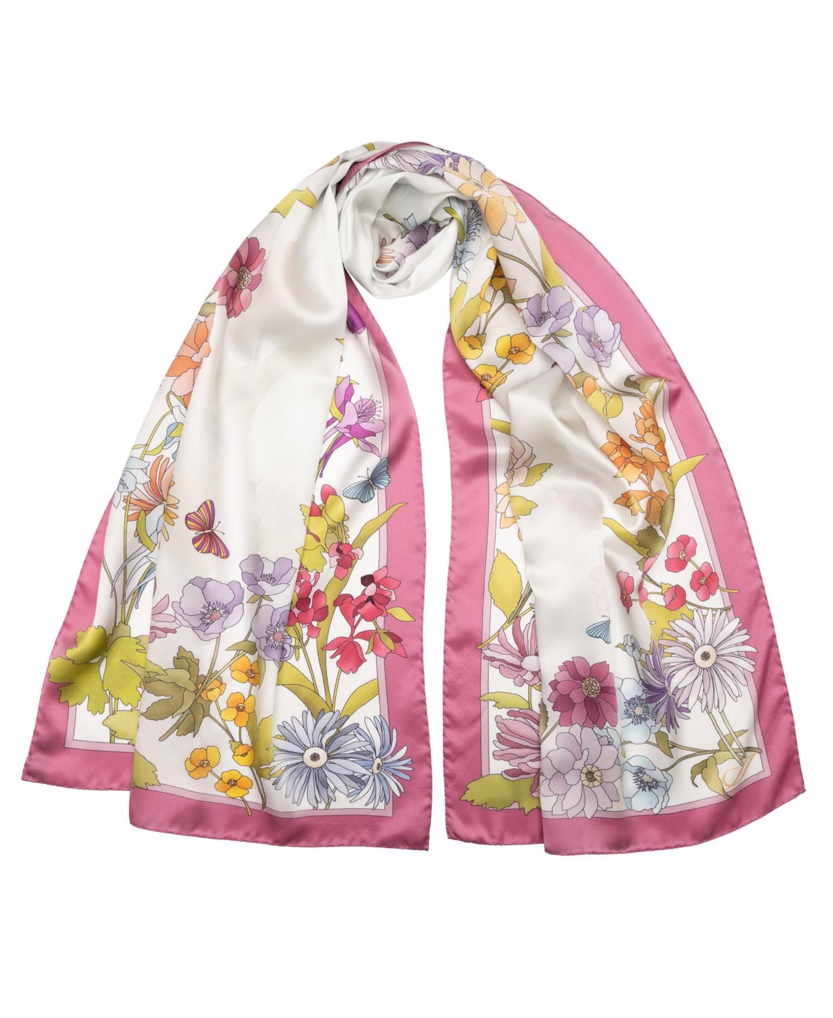 Bouquet - Long Satin Silk Scarf for Women - Cherry blossom pink