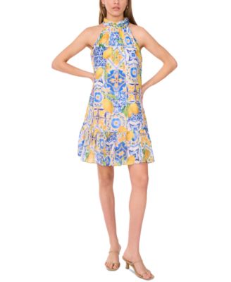MSK - Women's Printed Halter-Neck Ruffle Dress