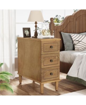 Fully Assembled Slim Side Table with Drawers for Small Spaces Nightstand