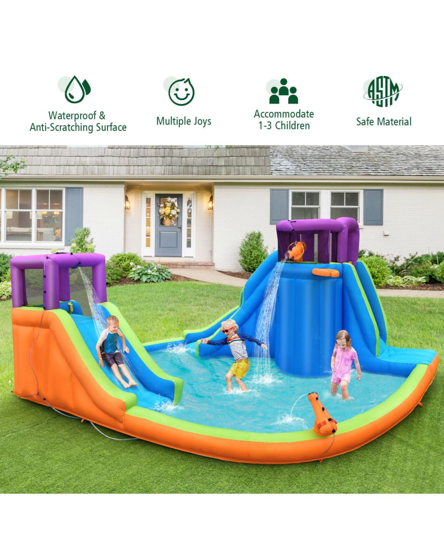 Детская игрушка Mecale 6-in-1 Oxford Dual Water Slide Bounce House, Supports 351 Lbs, Ages 3-10, цвет: Синий — фото 4