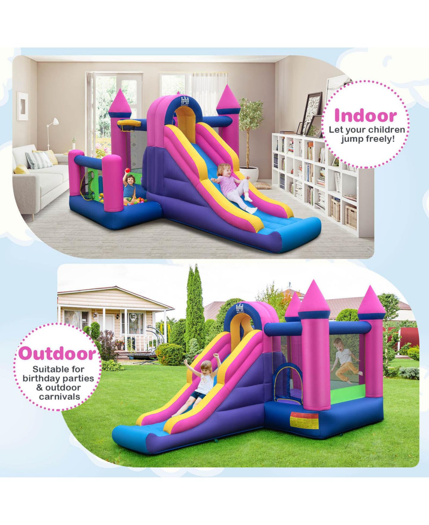 Детская игрушка Mecale 7-in-1 Inflatable Bounce House with Long Slide, 11' x 10', Accommodates 3 Kids, Ages 3-10, цвет: Фиолетовый — фото 8