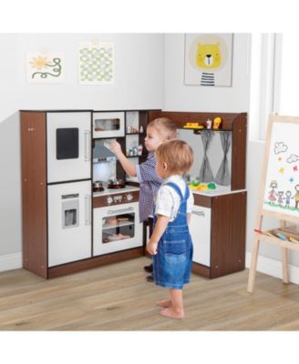Wooden Corner Play Kitchen with Water Circulation System and Lights