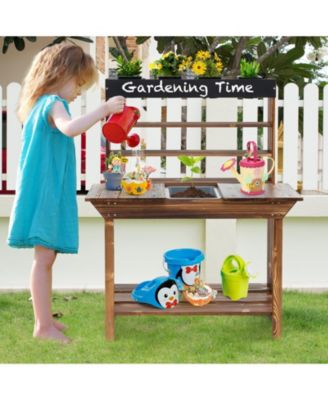 Wooden Potting Bench Table Outdoor Mud Kitchen with Solid Fir Wood Frame