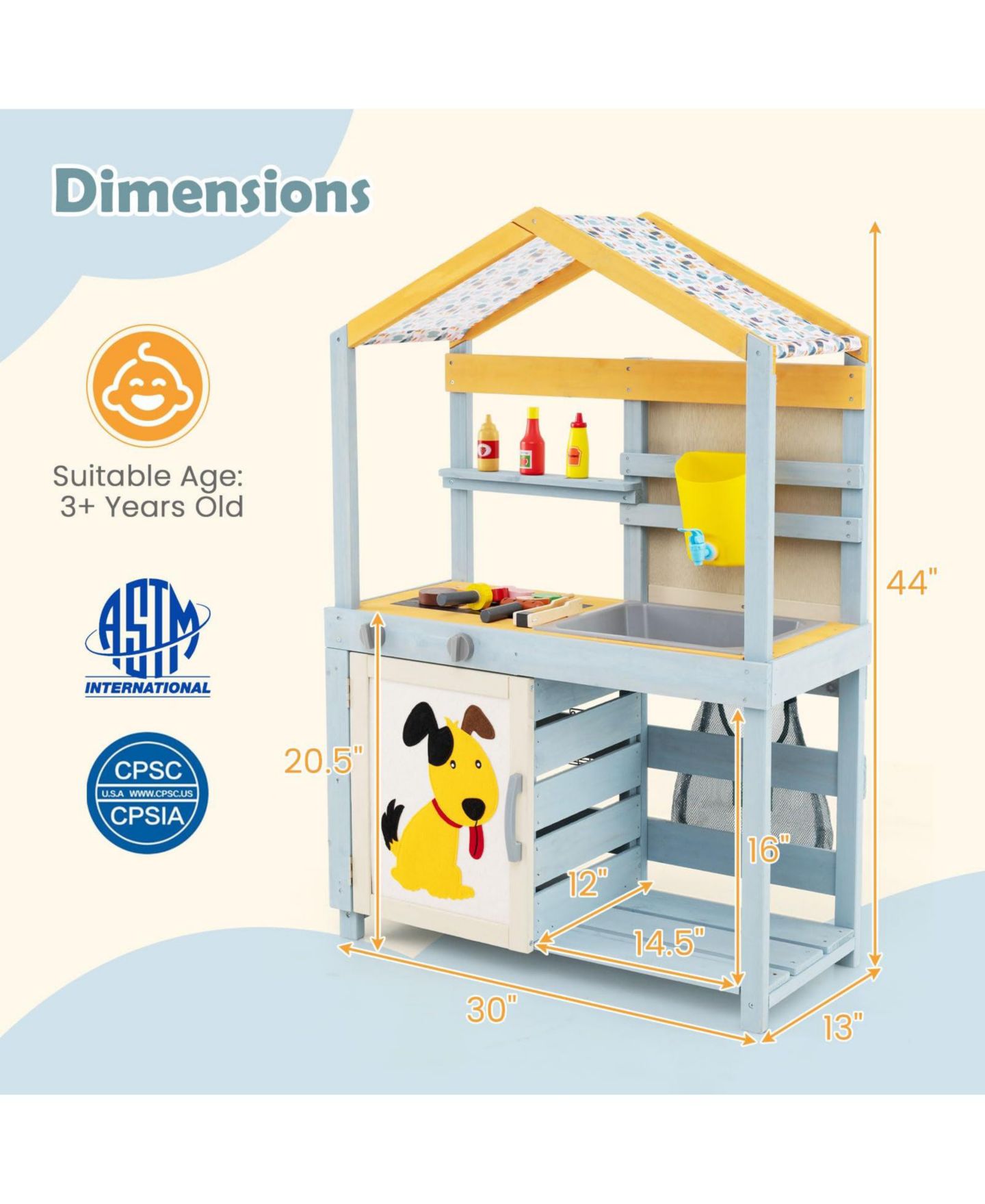 Детский игровой набор Mecale Double-Sided Mud Kitchen 2-in-1 Playset, Ages 3+, цвет: Серый — фото 3