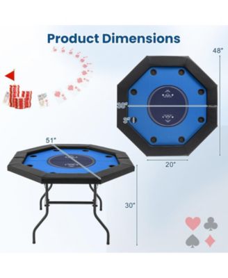 48 Inches Foldable Poker Table with Padded Rails and Cup Holders