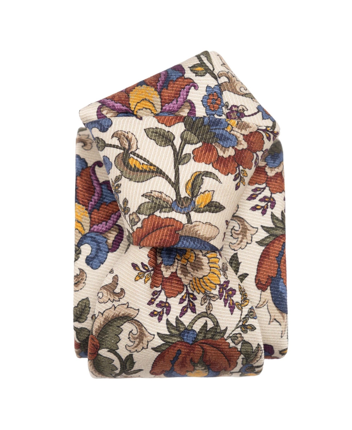 Big & Tall Bardini - Printed Madder Silk Tie for Men - Cream