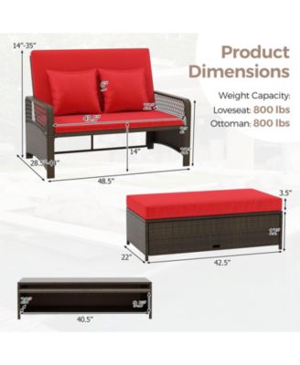 Patio Adjustable Wicker Daybed with 4-Level Backrest and Soft Cushions