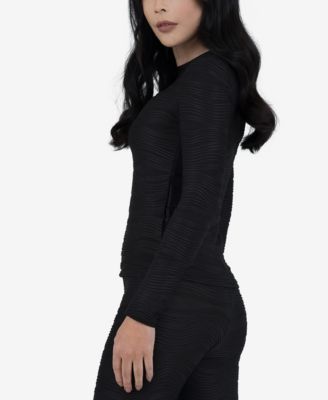 Women's Long-Sleeve Black Sculpting Knit Top