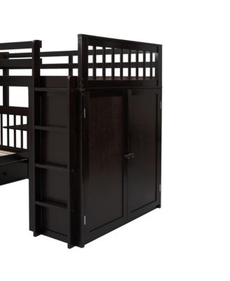 Streamdale Twin-Twin over Full L-Shaped Bunk Bed w/ Desk & Wardrobe