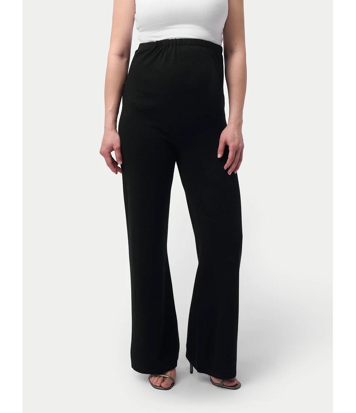 Maternity Wide-Leg Knitted Cashmere Pants - Black-blue graphite