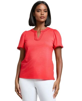 Women's Drapey Split-Neck Short-Sleeve Top