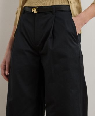 Women's Pleated Cotton Twill Wide-Leg Pants