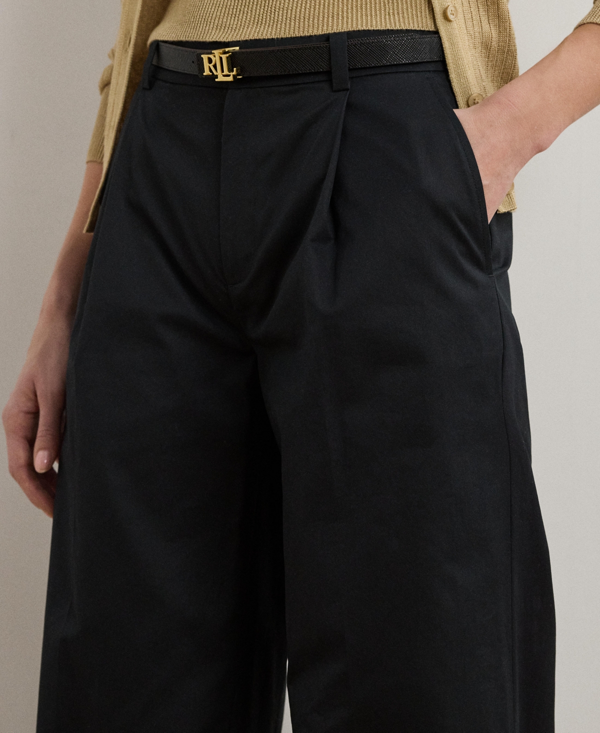 Ralph Lauren Women's Pleated Cotton Twill Wide-leg Pants In Black
