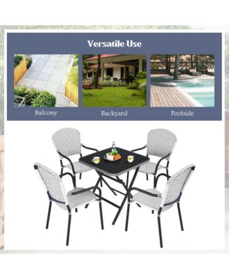 Set of 4 Patio Rattan Dining Chairs Stackable Armrest No Assembly