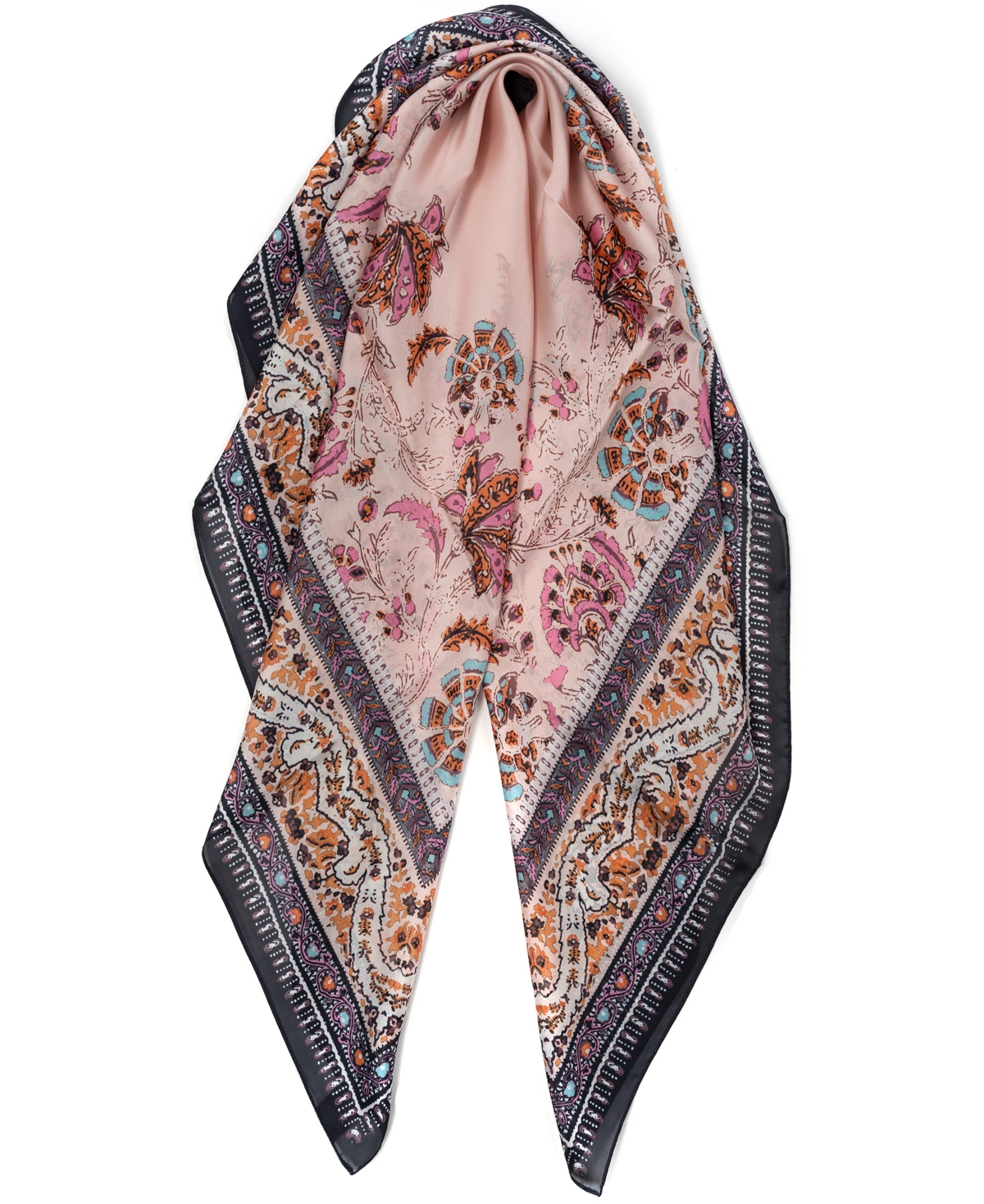 Block Print Floral Square Scarf - Olive