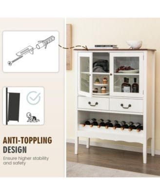 2-Door Liquor Coffee Bar Cabinet Freestanding Buffet Sideboard Wine Rack Drawers