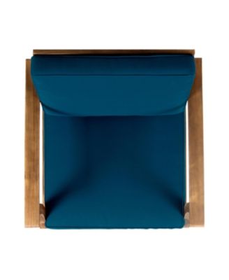 Acacia Wood Outdoor Lounge Chair with Blue Cushions
