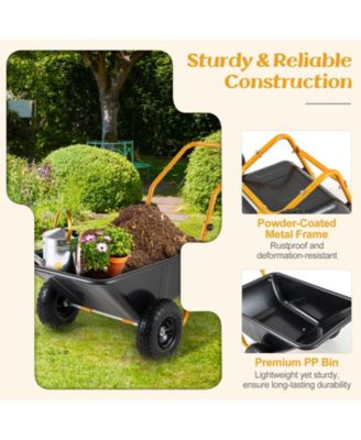 Dual-Wheel Wheelbarrow Garden Utility Cart with Pneumatic Tires-Black