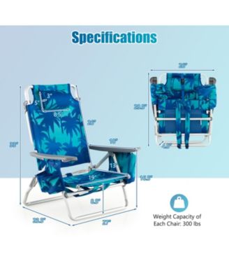 2 Pieces Folding Backpack Beach Chair with Pillow-Peacock Blue