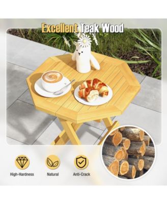 Teak Wood Octagon Coffee Table with X-shaped Legs and Slatted Tabletop