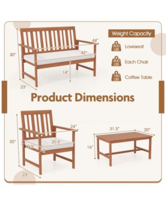 4 Pieces Acacia Wood Furniture Set with Seat Cushions and Robust Wood Frame